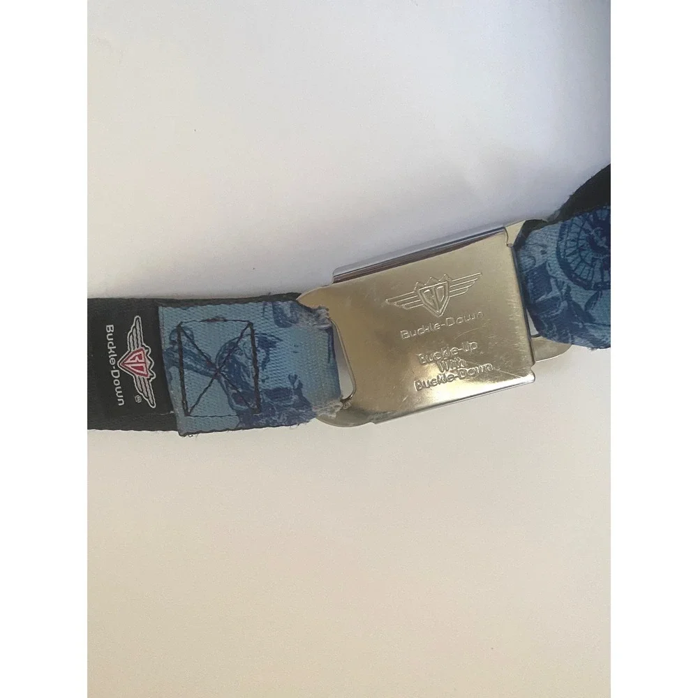 Buckle-Down Mens Blue Skull Compass Seatbelt Buckle Belt Adjustable SZ XL